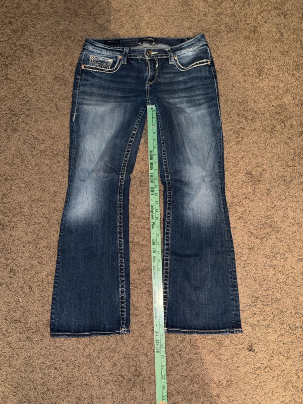 Vigoss Women's Dark Indigo Flare Jeans with Whiskered Fading